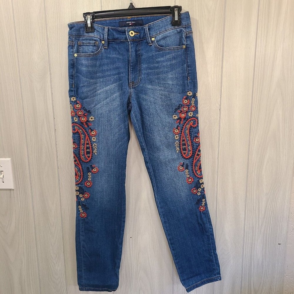 Tommy Hilfiger Women's Blue Tribeca Embroidered Straight Leg Jeans Size 4